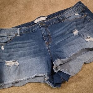 Torrid Blue Distressed Jean Shorts with Raw Hem Size 22